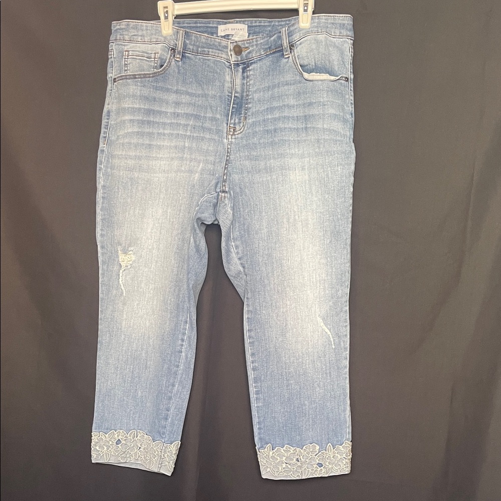 Lane Bryant Light Blue Cropped Jeans with Lace Detail